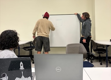 Team utilizing the white board to collaborate